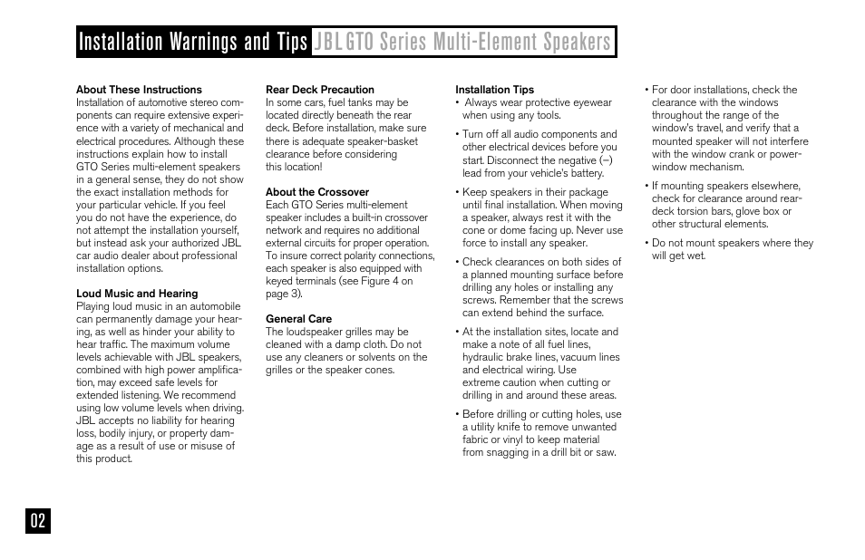 JBL GTO6425 User Manual | Page 2 / 4