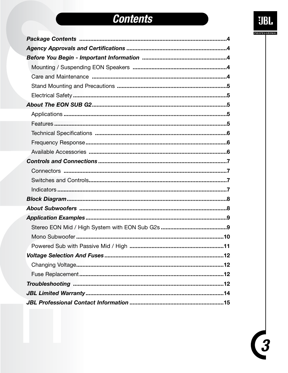 JBL EON Sub G2 User Manual | Page 2 / 15