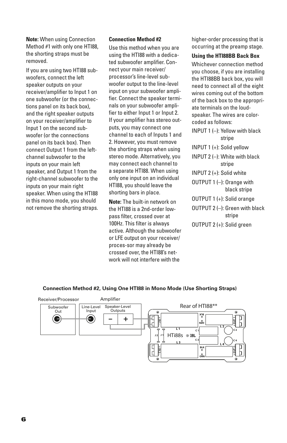 Rear of hti88, Hti88s | JBL HTI88 User Manual | Page 6 / 12