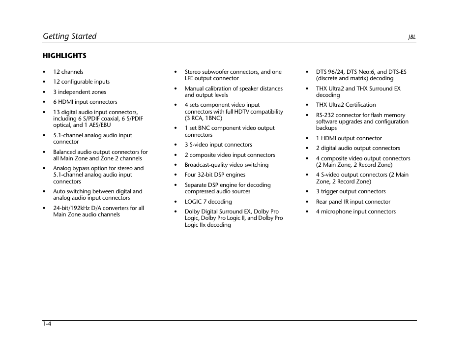 Getting started | JBL SYNTHESIS SDP-40HD User Manual | Page 10 / 190