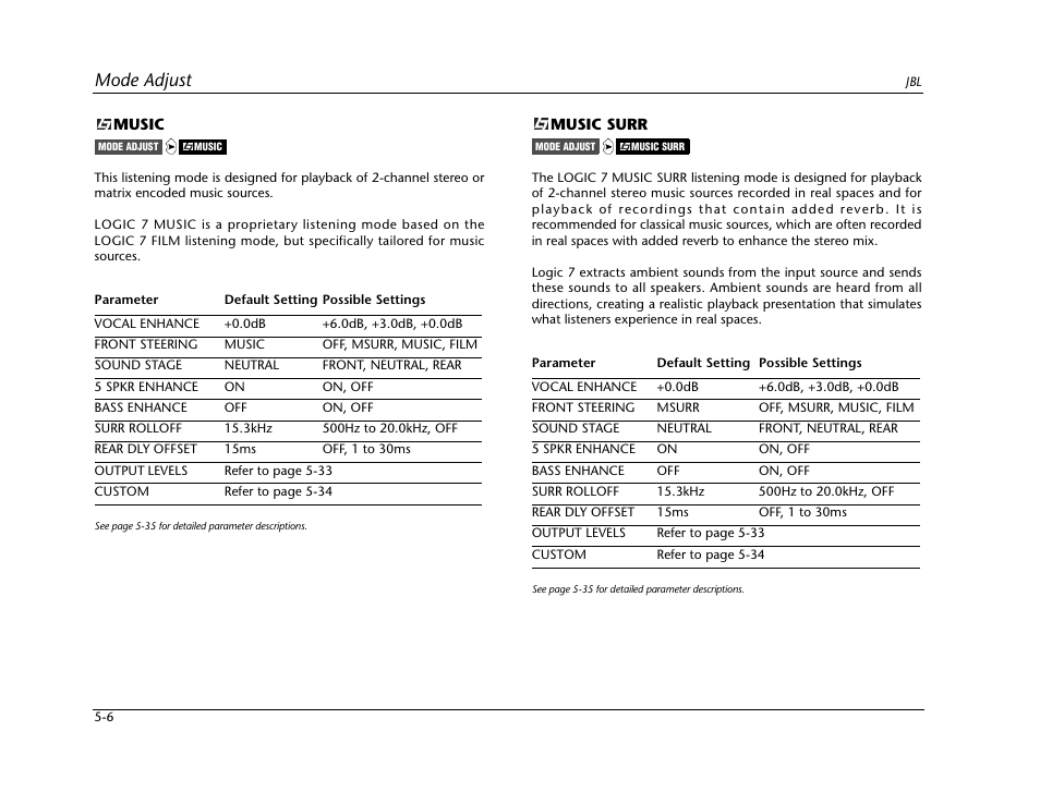 Mode adjust | JBL SYNTHESIS SDP-40HD User Manual | Page 114 / 190