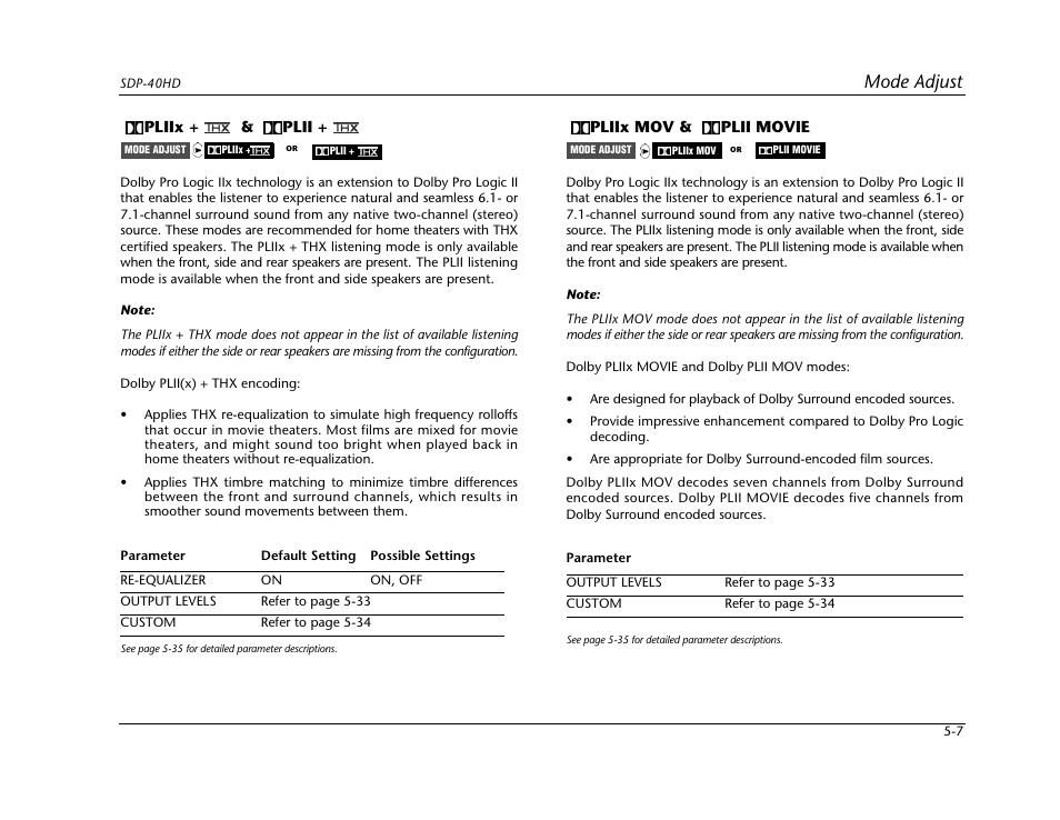 Mode adjust | JBL SYNTHESIS SDP-40HD User Manual | Page 115 / 190