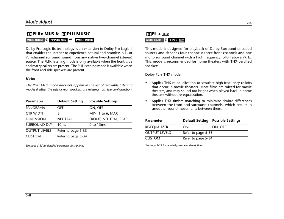 Mode adjust | JBL SYNTHESIS SDP-40HD User Manual | Page 116 / 190