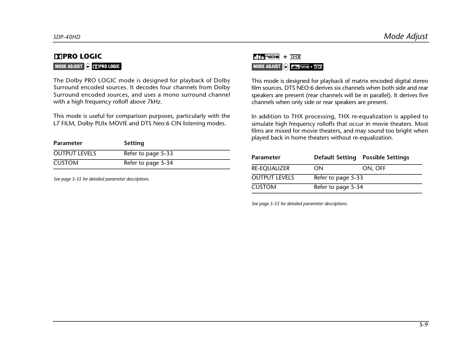 Mode adjust | JBL SYNTHESIS SDP-40HD User Manual | Page 117 / 190