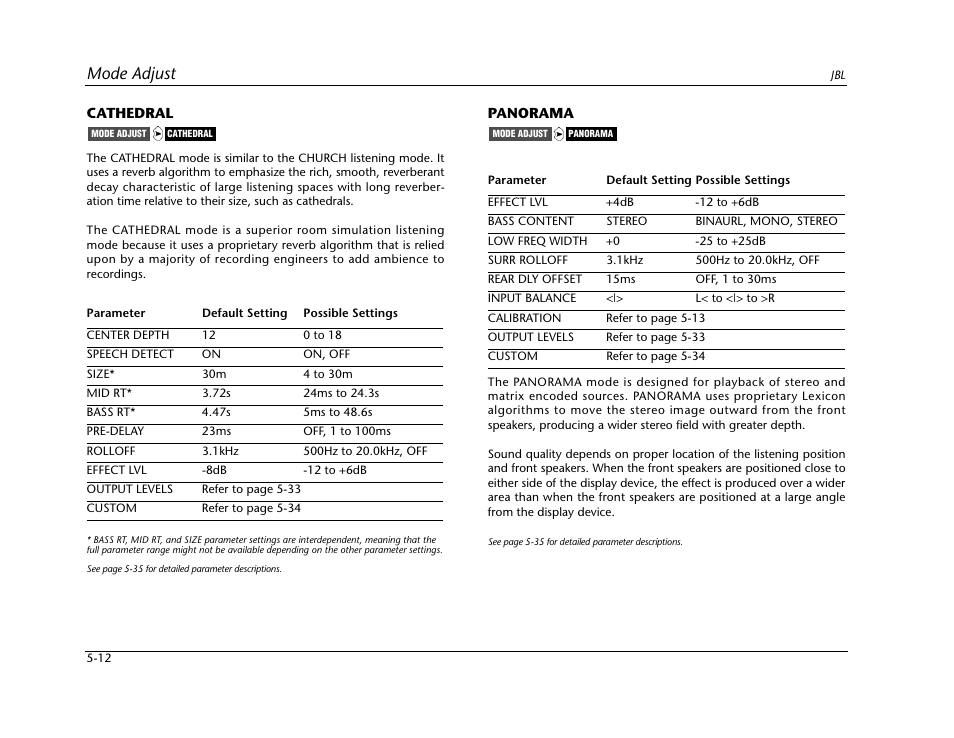 Mode adjust | JBL SYNTHESIS SDP-40HD User Manual | Page 120 / 190