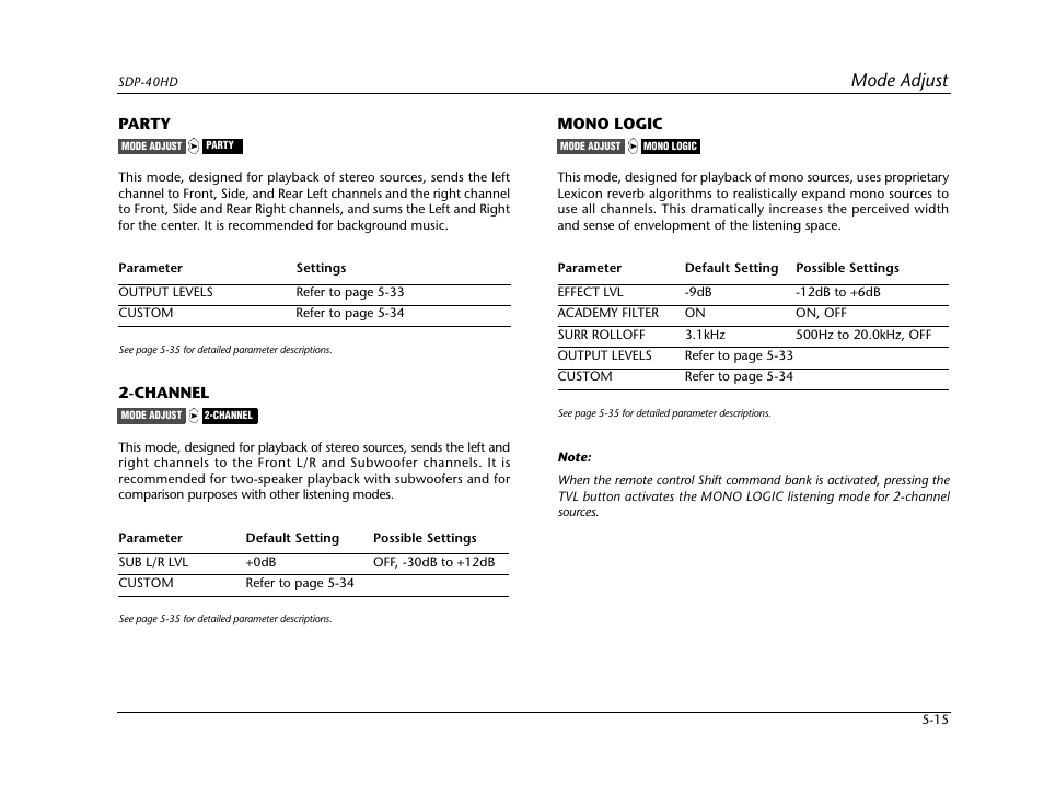 Mode adjust | JBL SYNTHESIS SDP-40HD User Manual | Page 123 / 190