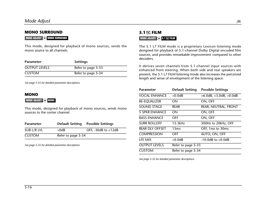 Mode adjust | JBL SYNTHESIS SDP-40HD User Manual | Page 124 / 190