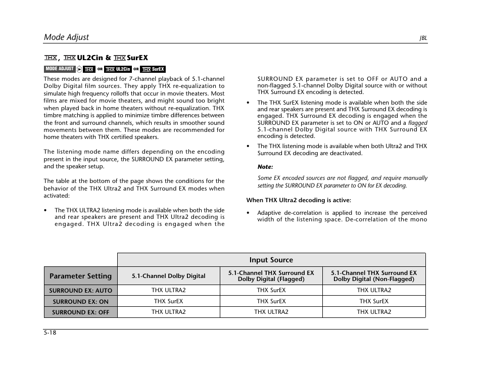 Mode adjust | JBL SYNTHESIS SDP-40HD User Manual | Page 126 / 190