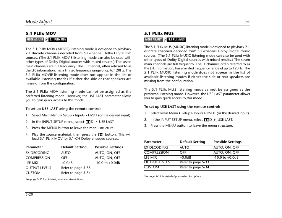 Mode adjust | JBL SYNTHESIS SDP-40HD User Manual | Page 128 / 190