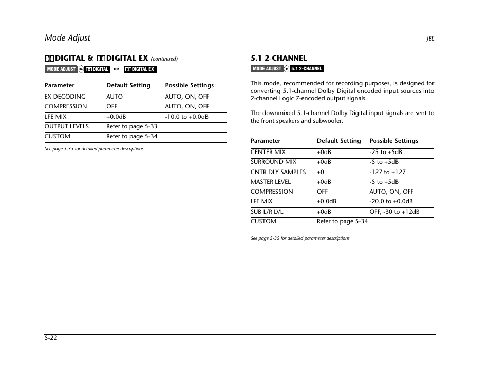 Mode adjust | JBL SYNTHESIS SDP-40HD User Manual | Page 130 / 190