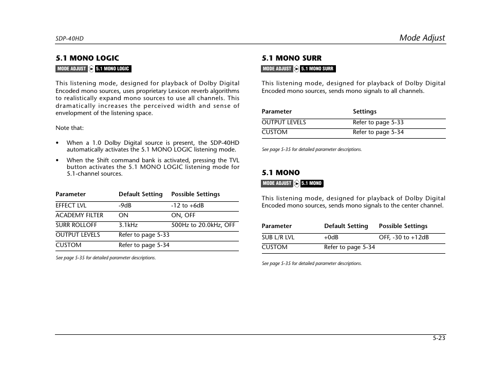 Mode adjust | JBL SYNTHESIS SDP-40HD User Manual | Page 131 / 190
