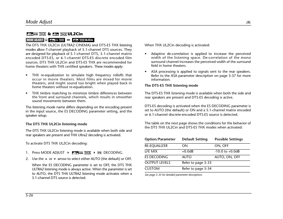 Mode adjust | JBL SYNTHESIS SDP-40HD User Manual | Page 134 / 190