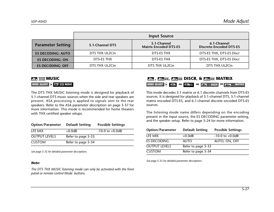 Mode adjust | JBL SYNTHESIS SDP-40HD User Manual | Page 135 / 190