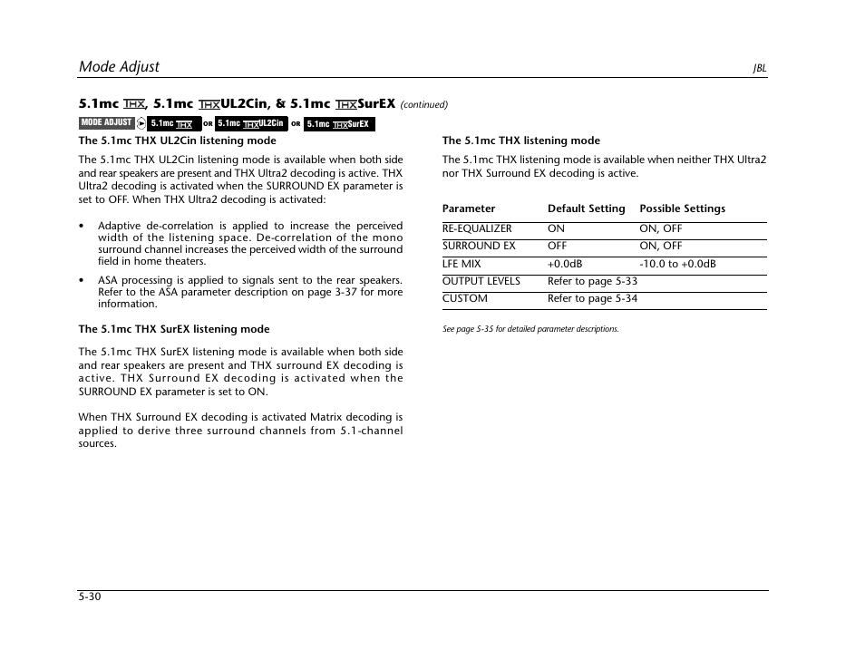 Mode adjust | JBL SYNTHESIS SDP-40HD User Manual | Page 138 / 190