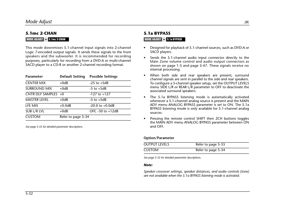 Mode adjust | JBL SYNTHESIS SDP-40HD User Manual | Page 140 / 190