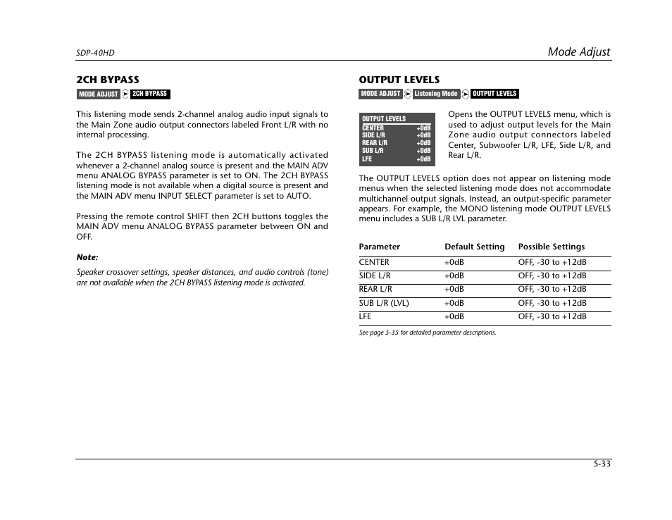 Mode adjust | JBL SYNTHESIS SDP-40HD User Manual | Page 141 / 190