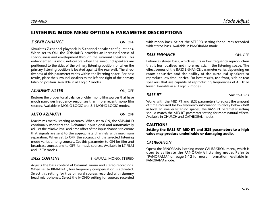 Mode adjust | JBL SYNTHESIS SDP-40HD User Manual | Page 143 / 190