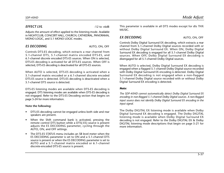 Mode adjust | JBL SYNTHESIS SDP-40HD User Manual | Page 145 / 190