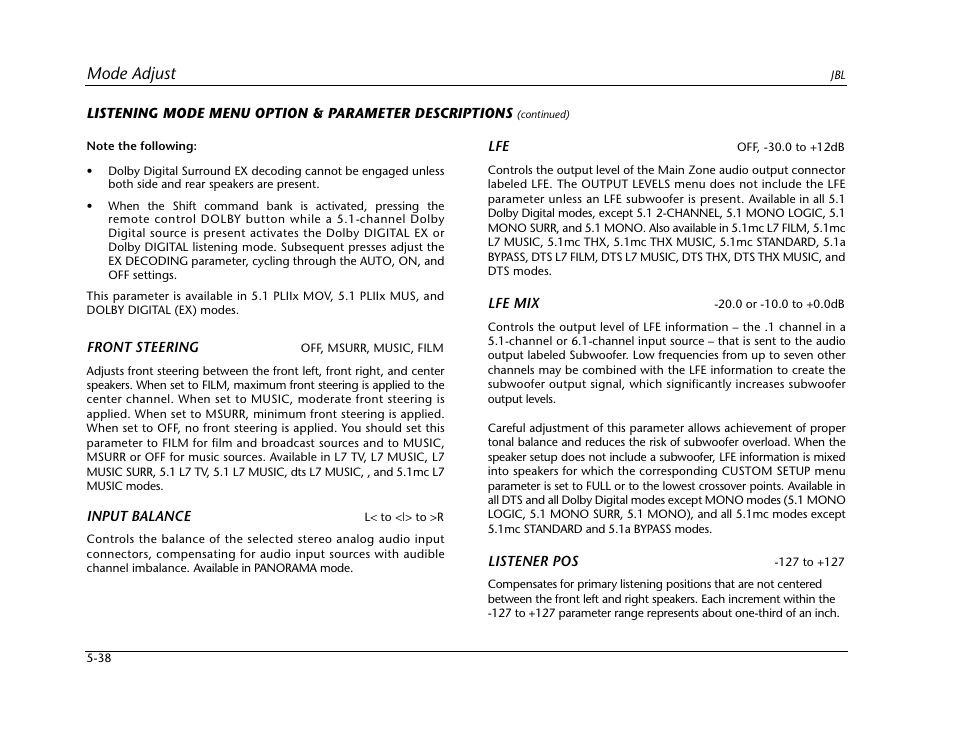 Mode adjust | JBL SYNTHESIS SDP-40HD User Manual | Page 146 / 190