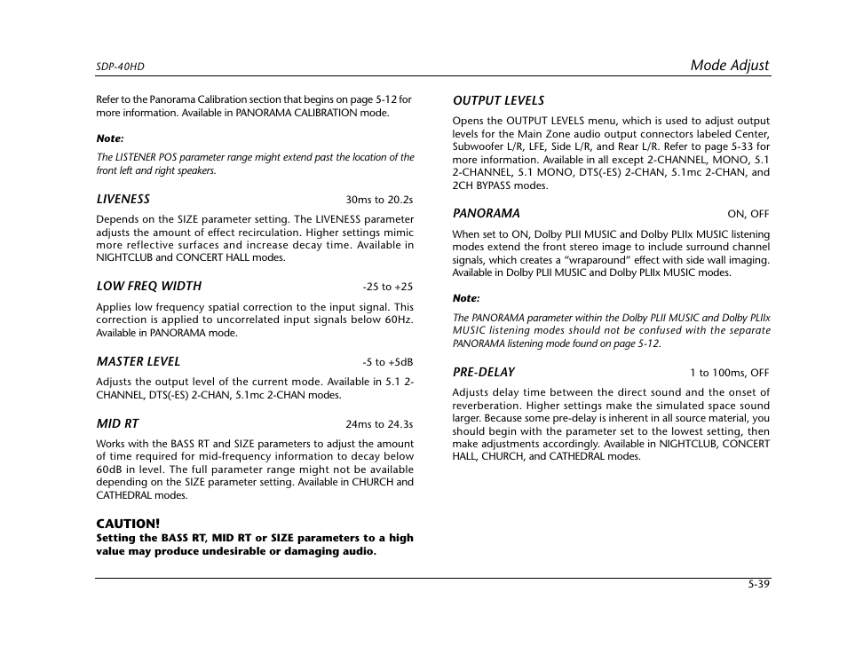 Mode adjust | JBL SYNTHESIS SDP-40HD User Manual | Page 147 / 190