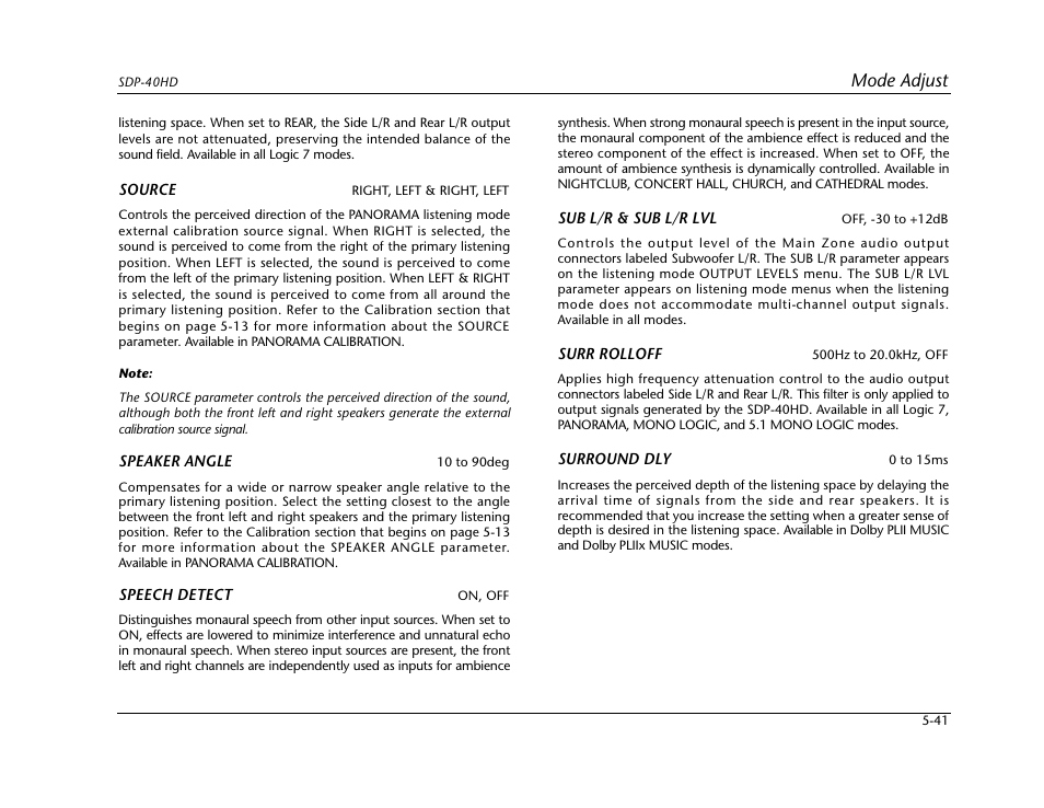 Mode adjust | JBL SYNTHESIS SDP-40HD User Manual | Page 149 / 190