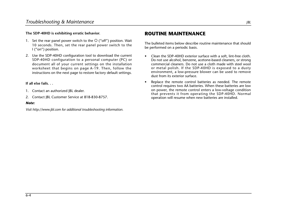 Troubleshooting & maintenance, Routine maintenance | JBL SYNTHESIS SDP-40HD User Manual | Page 158 / 190