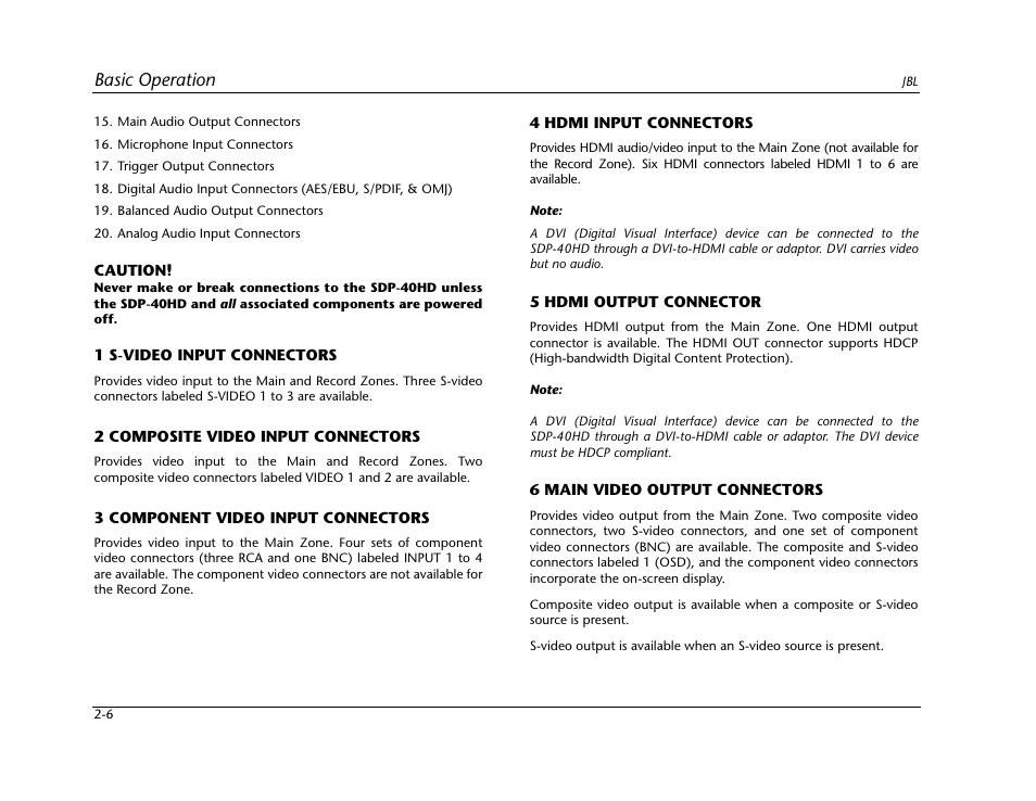 Basic operation | JBL SYNTHESIS SDP-40HD User Manual | Page 18 / 190