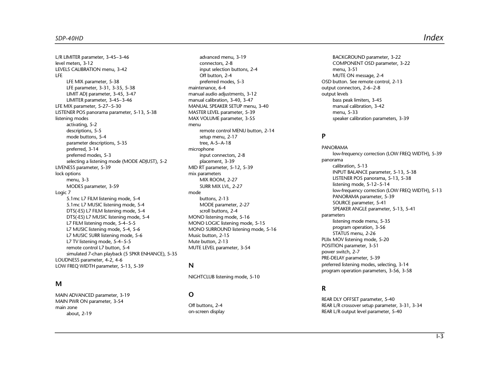 Index | JBL SYNTHESIS SDP-40HD User Manual | Page 185 / 190