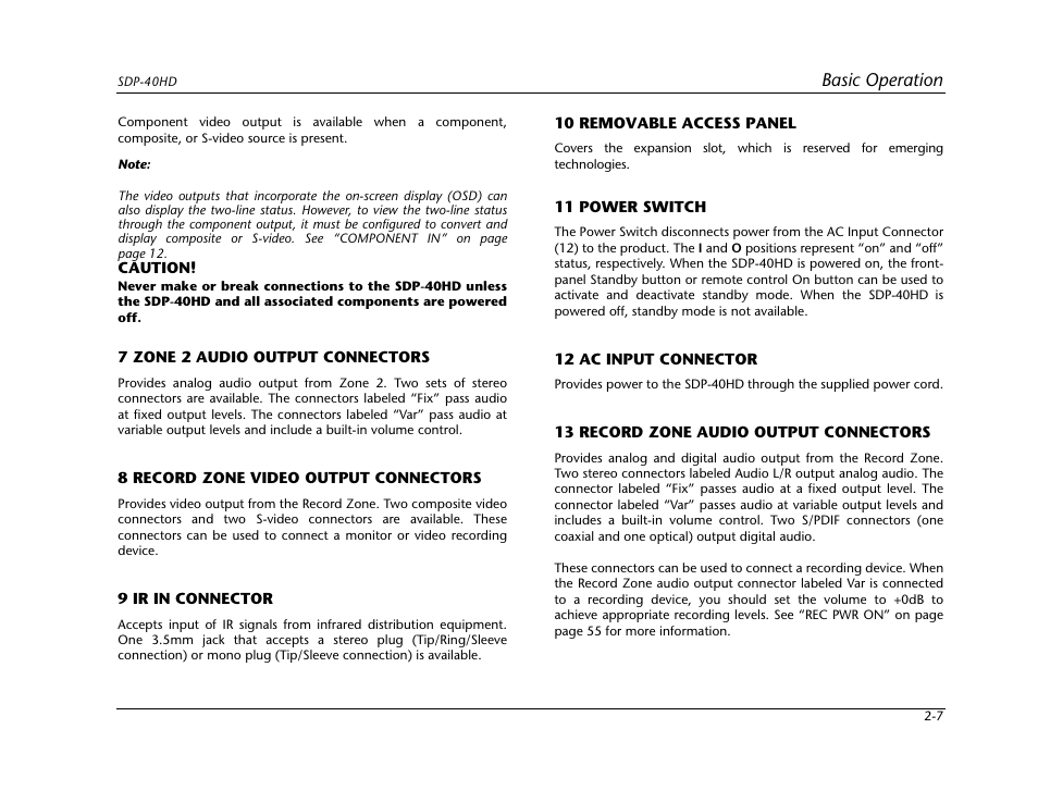 Basic operation | JBL SYNTHESIS SDP-40HD User Manual | Page 19 / 190