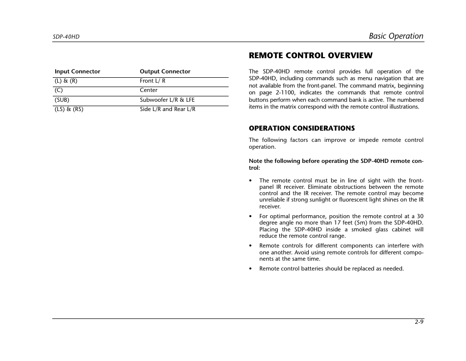 Remote control overview -9, Operation considerations -9, Basic operation | Remote control overview | JBL SYNTHESIS SDP-40HD User Manual | Page 21 / 190