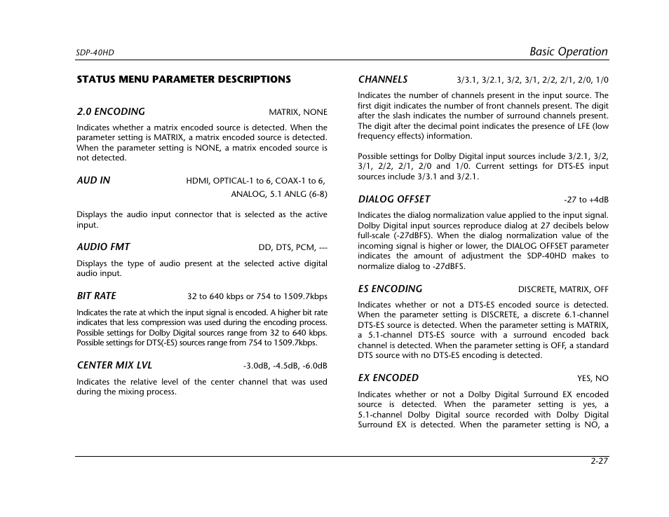 Basic operation | JBL SYNTHESIS SDP-40HD User Manual | Page 39 / 190