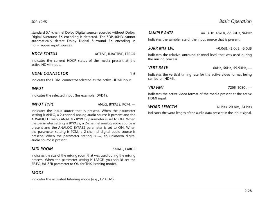 Basic operation | JBL SYNTHESIS SDP-40HD User Manual | Page 40 / 190