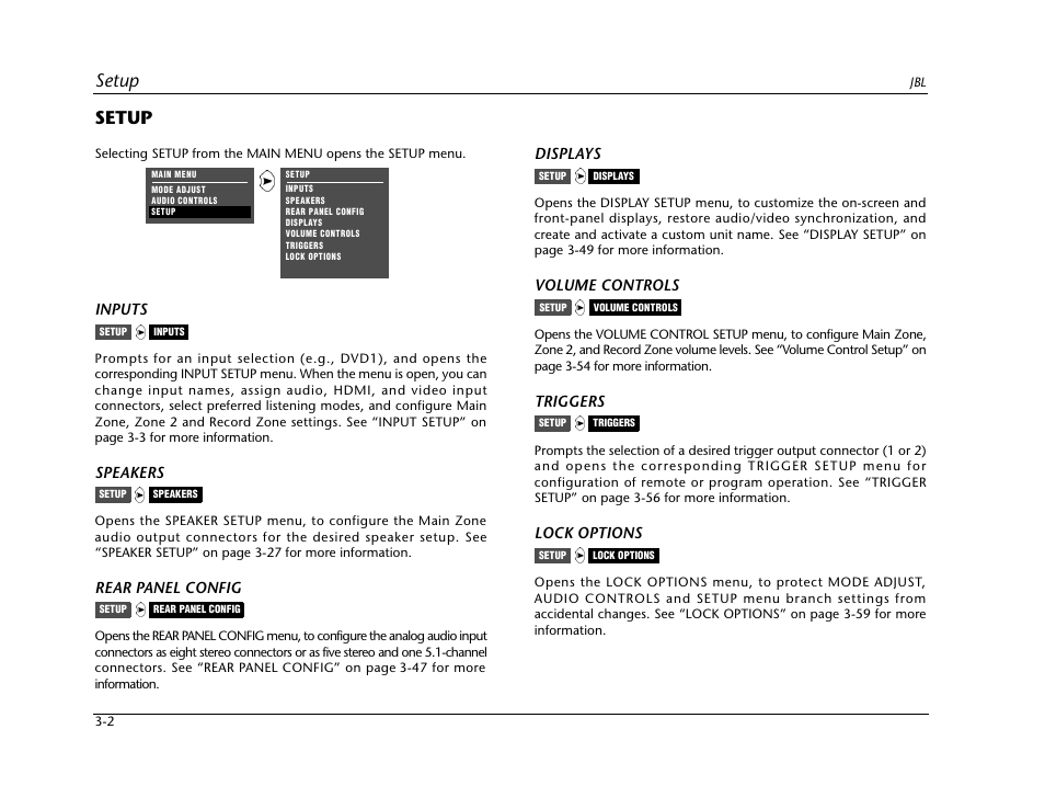 Setup | JBL SYNTHESIS SDP-40HD User Manual | Page 42 / 190