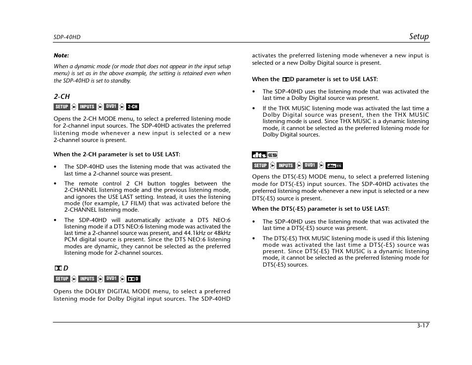 Setup | JBL SYNTHESIS SDP-40HD User Manual | Page 57 / 190