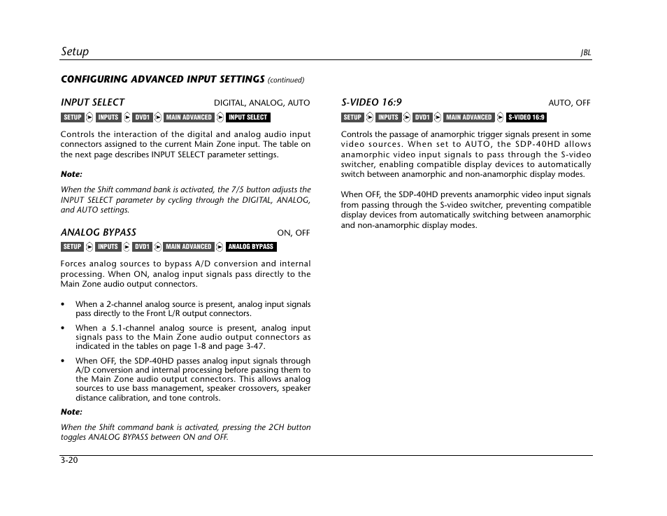 Setup | JBL SYNTHESIS SDP-40HD User Manual | Page 60 / 190