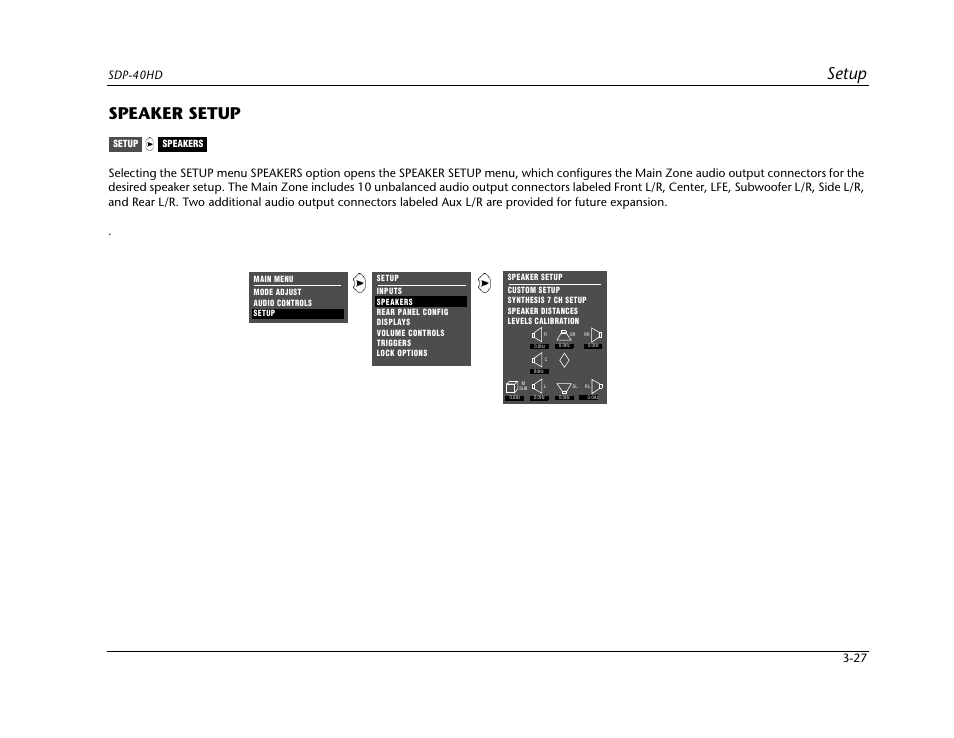 Speaker setup -27, Setup, Speaker setup | Sdp-40hd | JBL SYNTHESIS SDP-40HD User Manual | Page 67 / 190