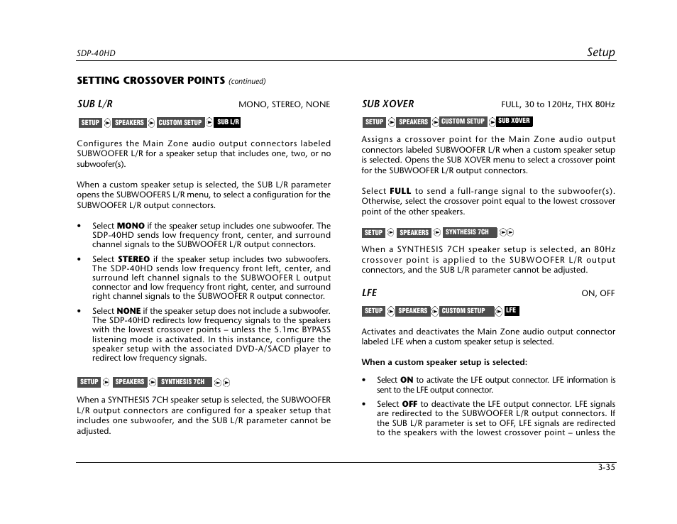 Setup | JBL SYNTHESIS SDP-40HD User Manual | Page 75 / 190