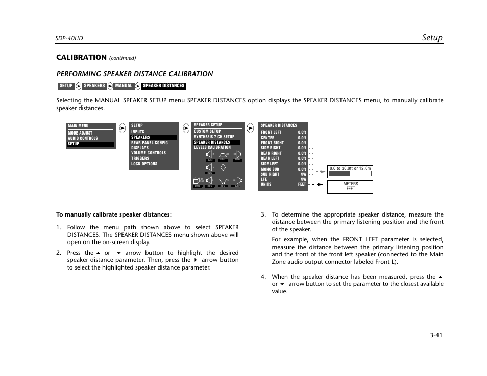 Setup, Calibration, Performing speaker distance calibration | JBL SYNTHESIS SDP-40HD User Manual | Page 81 / 190