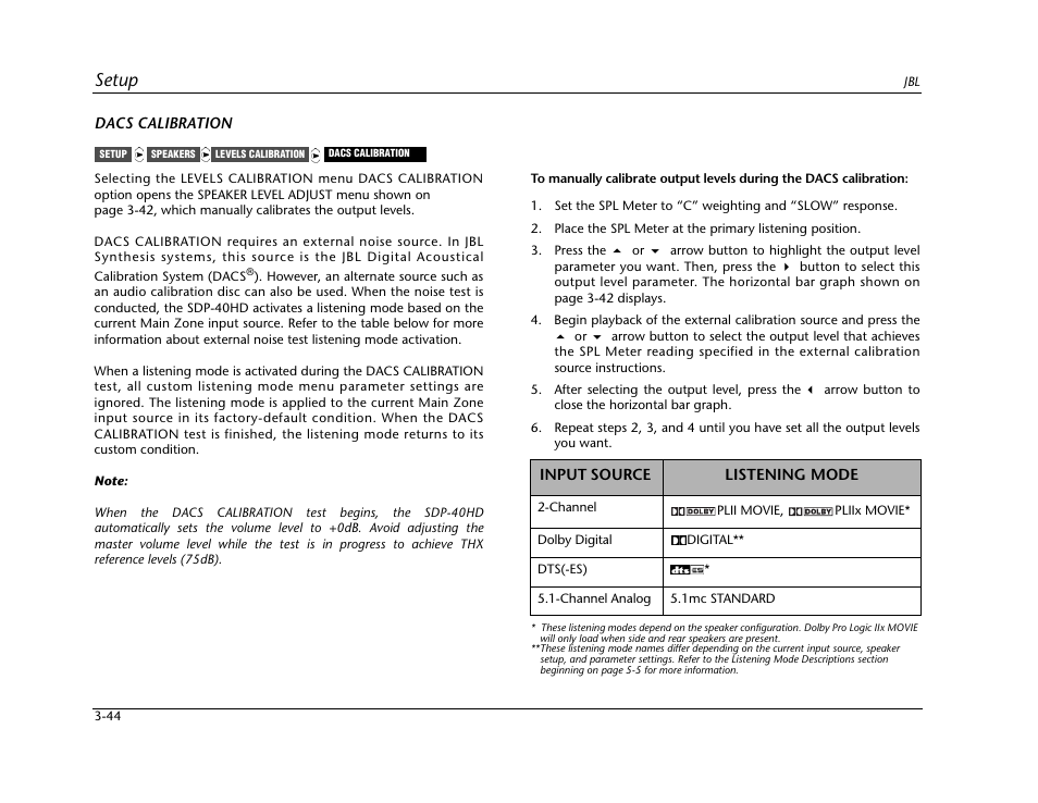 Setup | JBL SYNTHESIS SDP-40HD User Manual | Page 84 / 190