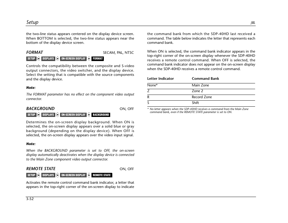 Setup | JBL SYNTHESIS SDP-40HD User Manual | Page 92 / 190