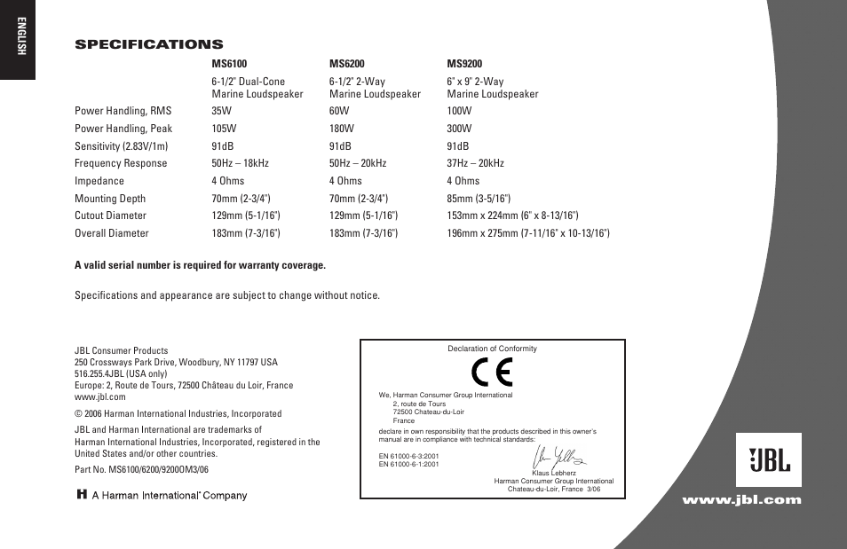 JBL MS6200 User Manual | Page 4 / 4