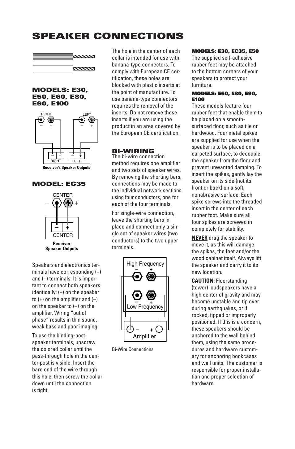 Speaker connections | JBL E90 User Manual | Page 2 / 4