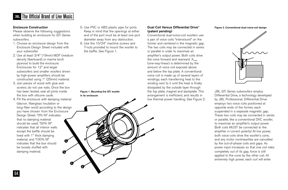 The official brand of live music | JBL W10GTi User Manual | Page 4 / 8