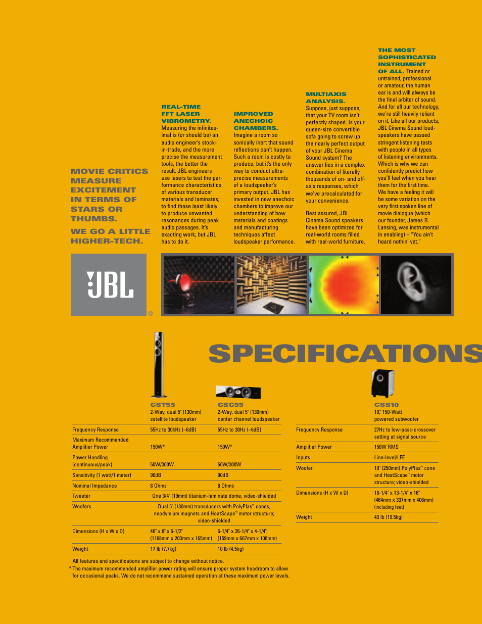 Specifications | JBL CSC55 User Manual | Page 5 / 6