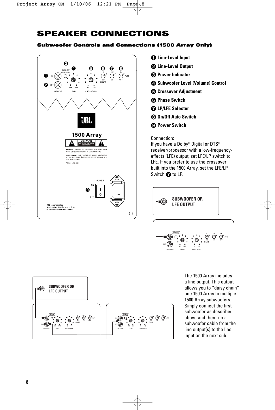 Speaker connections | JBL 1000 ARRAY User Manual | Page 8 / 12