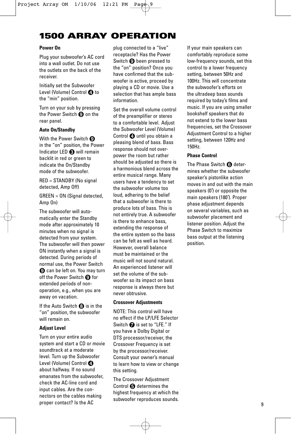 1500 array operation | JBL 1000 ARRAY User Manual | Page 9 / 12