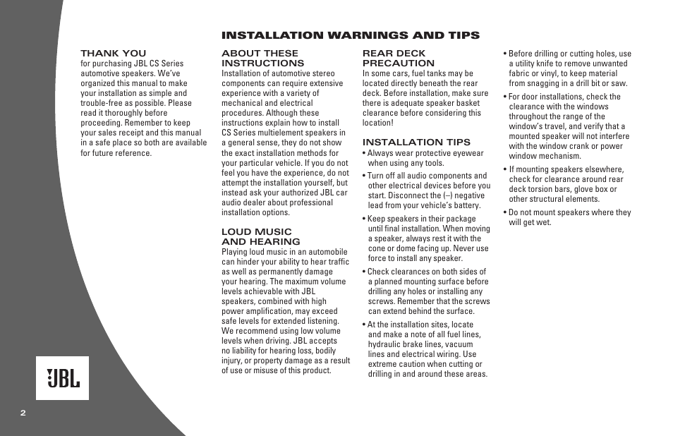 JBL CS2106 User Manual | Page 2 / 4