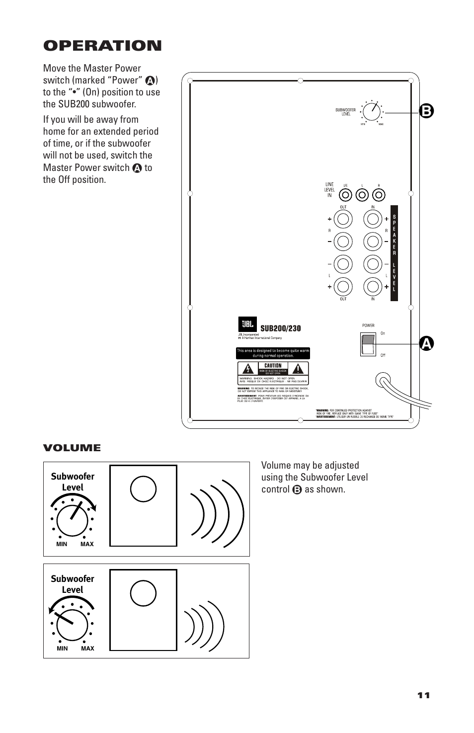 Operation | JBL SCS200.6/230 User Manual | Page 11 / 14