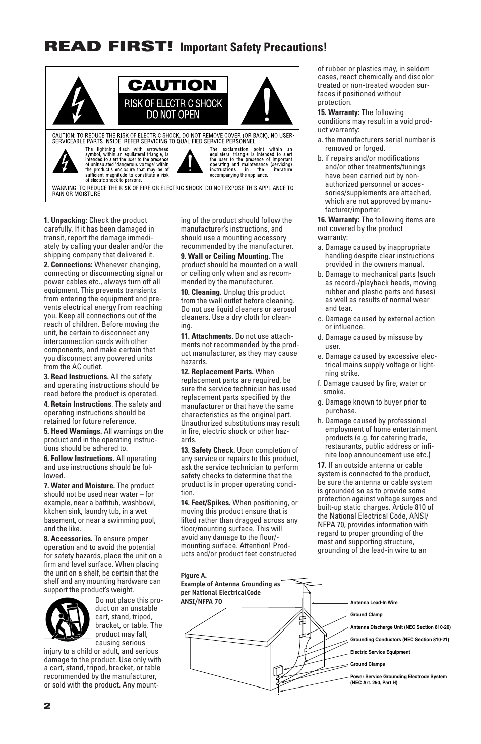 Read first, Important safety precautions | JBL SCS200.6/230 User Manual | Page 2 / 14