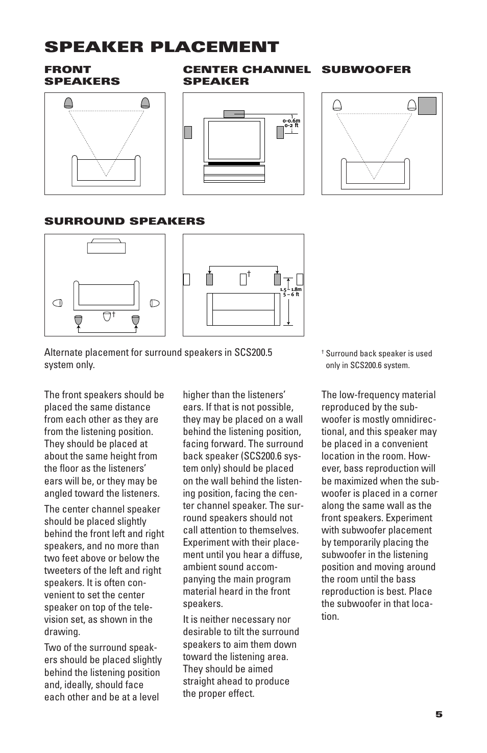 Speaker placement | JBL SCS200.6/230 User Manual | Page 5 / 14